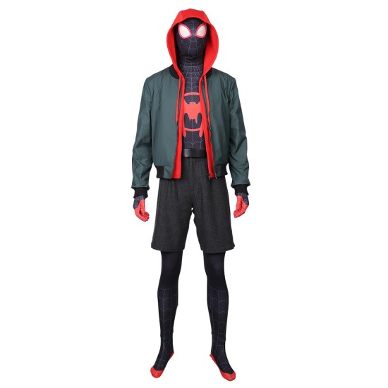 Miles Morales Cosplay Costumes Spider Man Into The Spider Verse Miles Green Coat