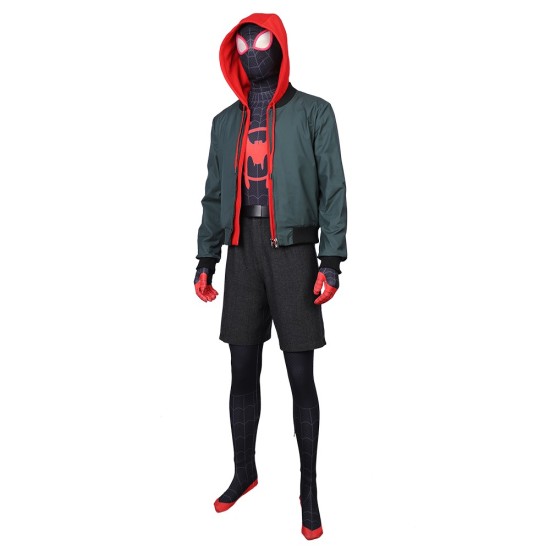 Miles Morales Cosplay Costumes Spider Man Into The Spider Verse Miles Green Coat