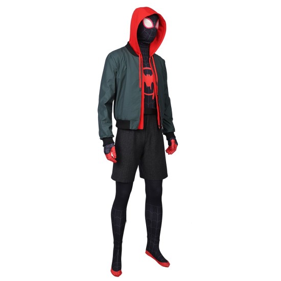 Miles Morales Cosplay Costumes Spider Man Into The Spider Verse Miles Green Coat